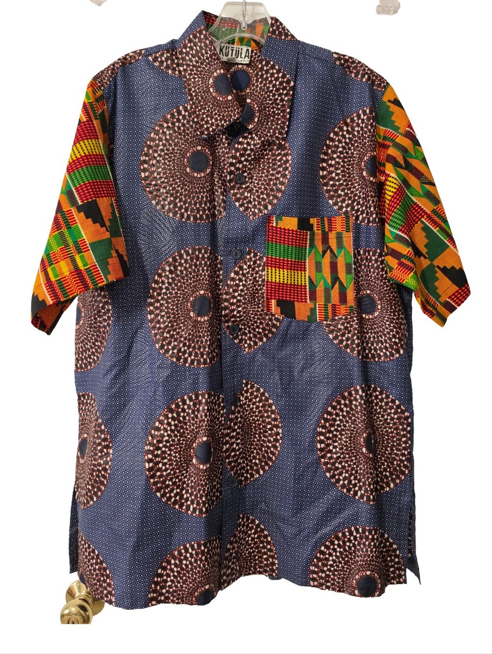 Kutula By Africana Wax Print African Ankara Short Sleeve Button-Down Shirt Large